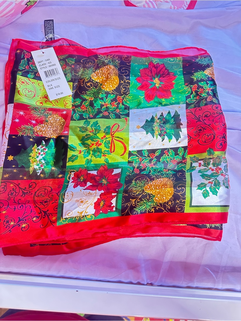 Holiday Patchwork Decorative Scarf- Red & Green